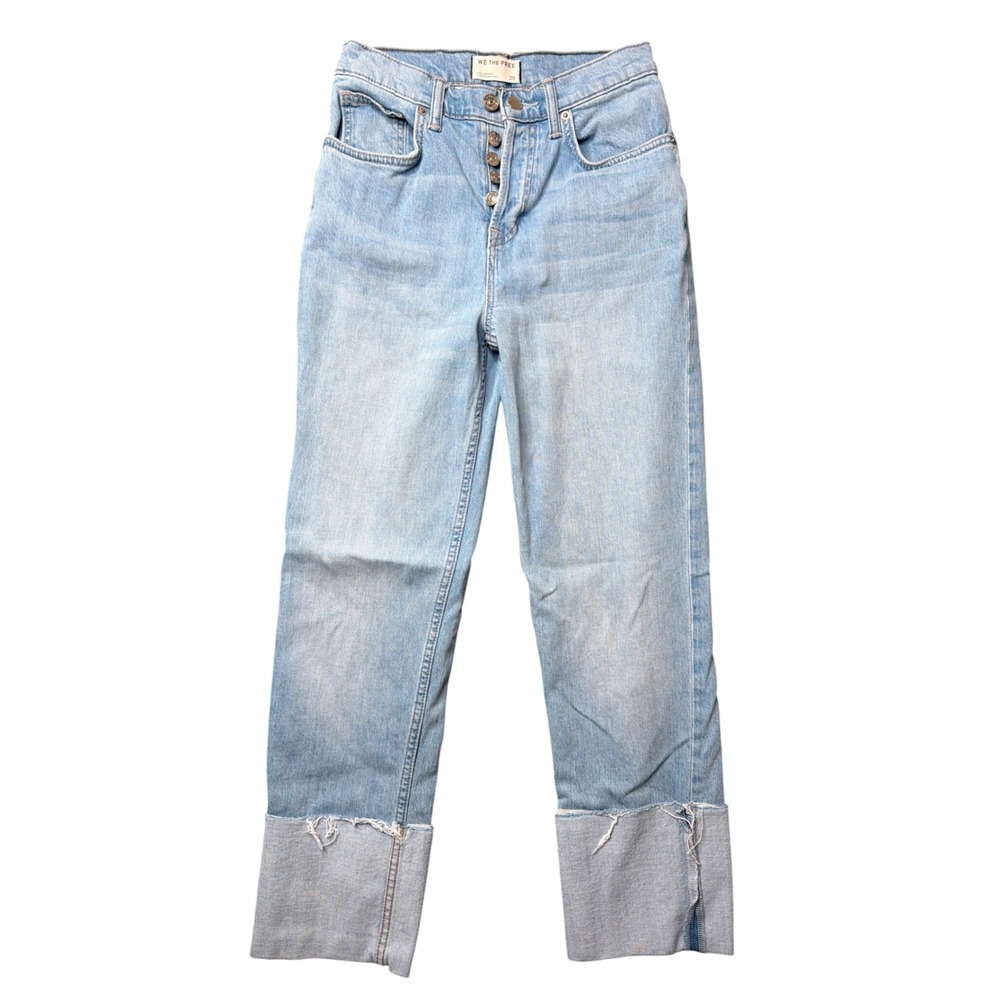 We The Free Jeans Womens 26 Straight Leg Light Blue Button Fly Raw Cuff Denim